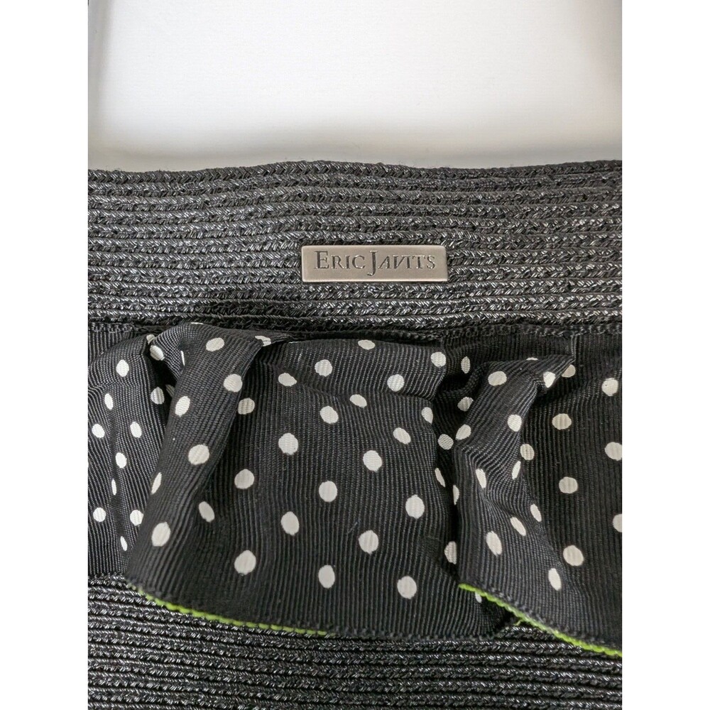 Eric Javits New York Handbag Woven Ruffle Polka Dot Trim Black Snap Clean! - Picture 2 of 15
